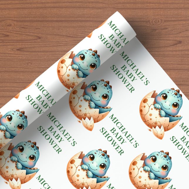 Bedårande Dinobebis Kläckning Snart Baby Shower Pr Presentpapper (Adorable Hatching Soon Dino Baby Shower Wrapping Paper)