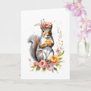 Bedårande ekorre med vårblommor tom kort