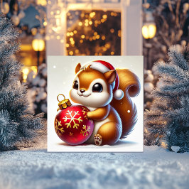 Bedårande ekorre som kramar festlig prydnad julkort