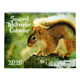 Bedårande ekorre vilda vattenfärg målning konst kalender