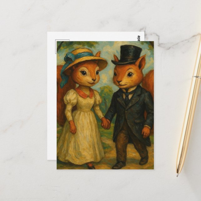 Bedårande Ekorrpar Vykort (Fram/Back In Situ)