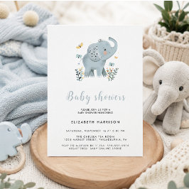 Bedårande Elefant Blå Babypojks-babyshower Inbjudningar
