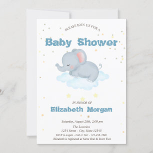 Bedårande elefant, moln, stjärnor baby shower inbjudningar