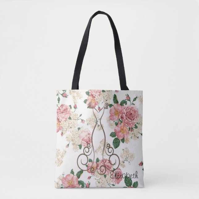 Bedårande elegant klänning, blomster Mönster-perso Tygkasse (Framsida)