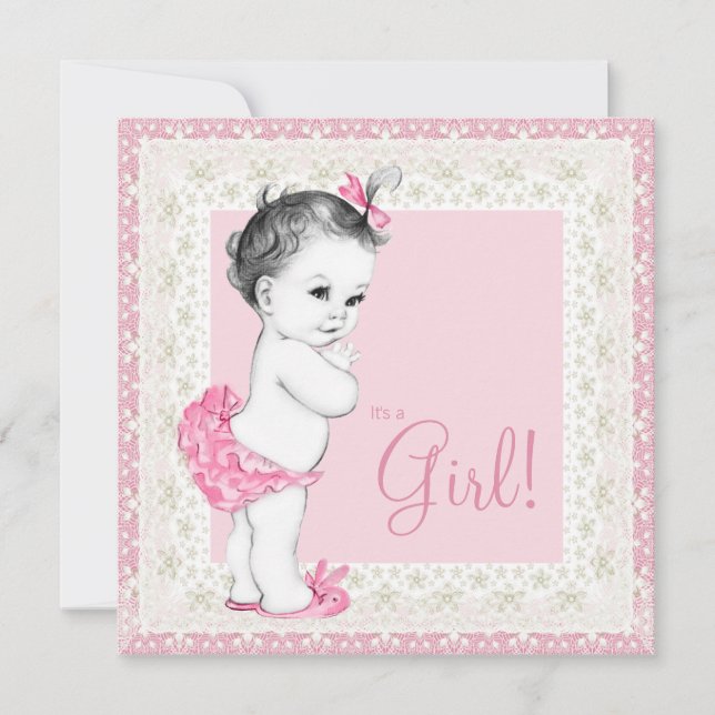 Bedårande elfenbensvit och rosa baby shower inbjudningar (Framsida)