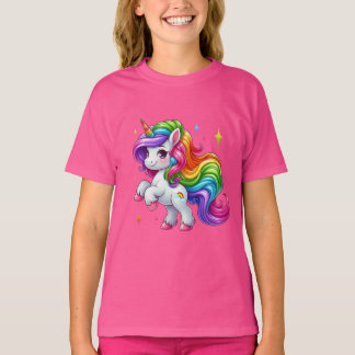 Bedårande Enhörning med Moln & Regnbågsmärke T Shirt