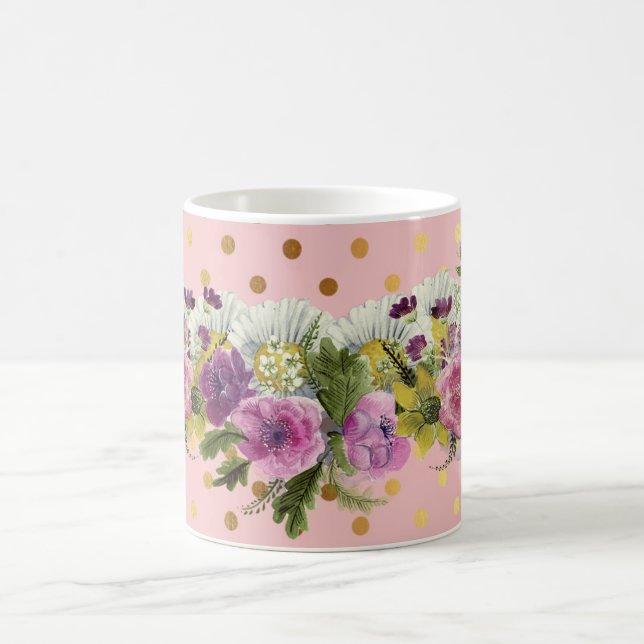 Bedårande Falska Guld Prickar Vattenfärg Blommor Kaffemugg (Center)
