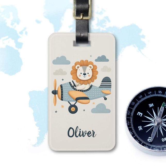 Bedårande fantasifull lejon på charmigt flygplan  bagagebricka (Skapare uppladdad)
