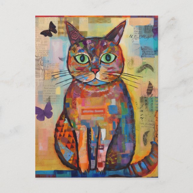 Bedårande färgglad kattcollage vykort (Framsida)