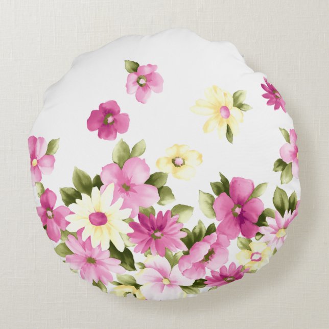 Bedårande Färgglada Blommor För Tjejer Rund Kudde (Baksidan)