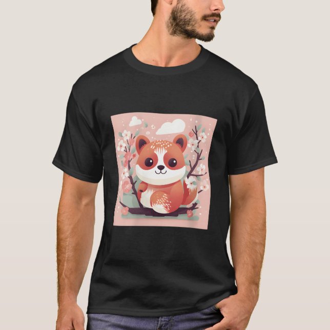 Bedårande fix med vår röda panda och körsbärsblom t shirt (Framsida)
