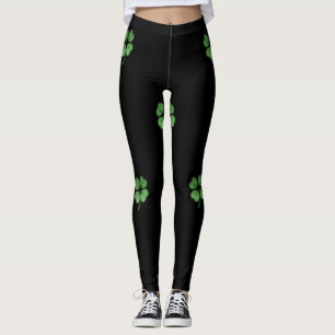 Bedårande flickaktig irländsk shamrock, svart leggings