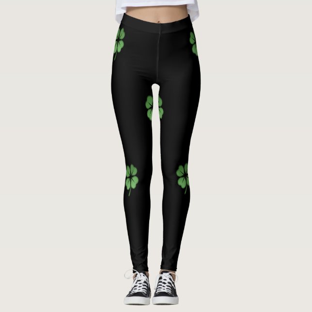 Bedårande flickaktig irländsk shamrock, svart leggings (Framsida)