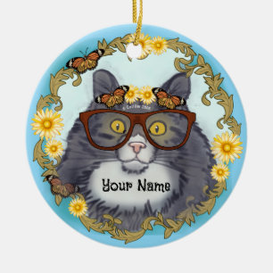 Bedårande Floof Katt  Julgransprydnad Keramik