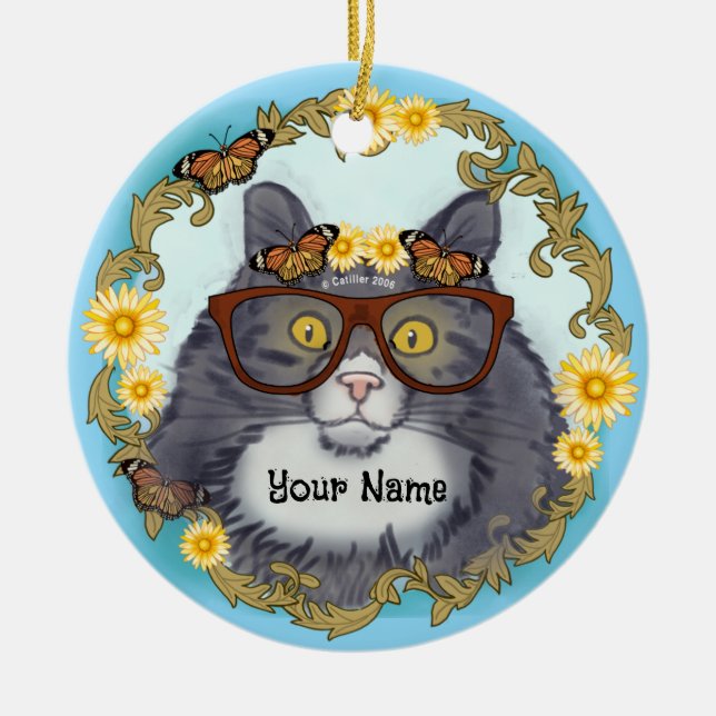 Bedårande Floof Katt  Julgransprydnad Keramik (Framsidan)