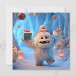 Bedårande Fluffiga Yeti-Varelse Firar Julkort
