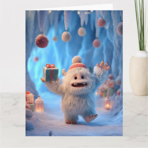 Bedårande Fluffiga Yeti-Varelse Firar Kort