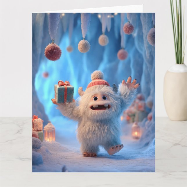 Bedårande Fluffiga Yeti-Varelse Firar Kort (Framsida)