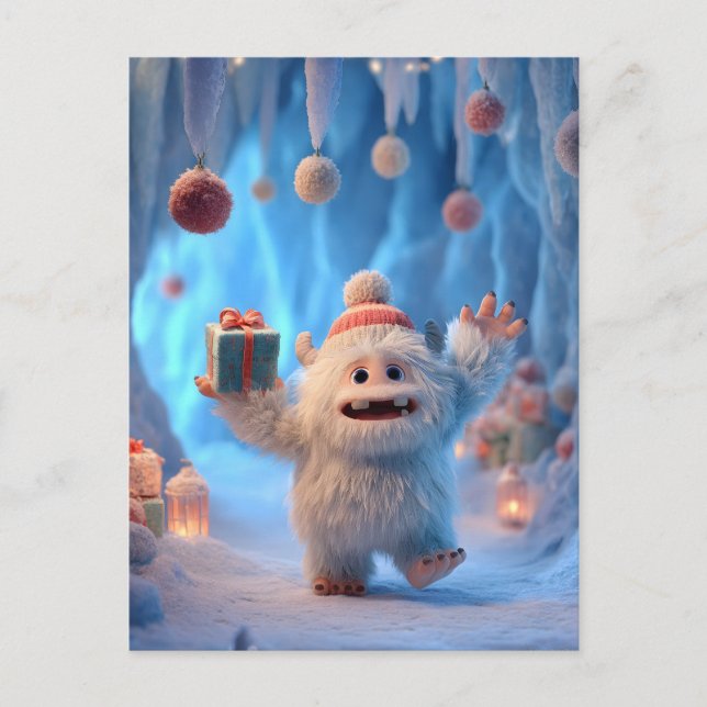 Bedårande Fluffiga Yeti-varelse Firar Vykort (Framsida)