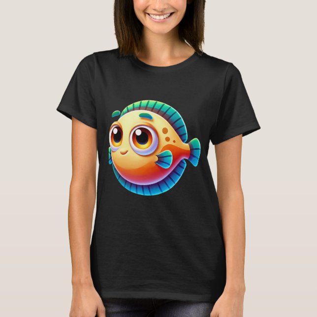 Bedårande Flundra Fisk T Shirt (Framsida)