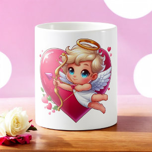 Bedårande flygande Cupid med hjärta och pil Kaffemugg