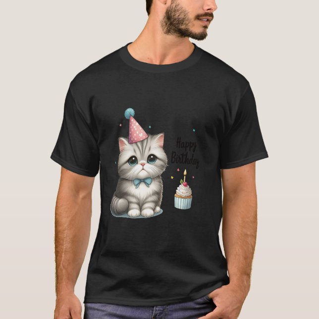 Bedårande födelsedagsfirande katt  Kitty festhatt T Shirt (Framsida)