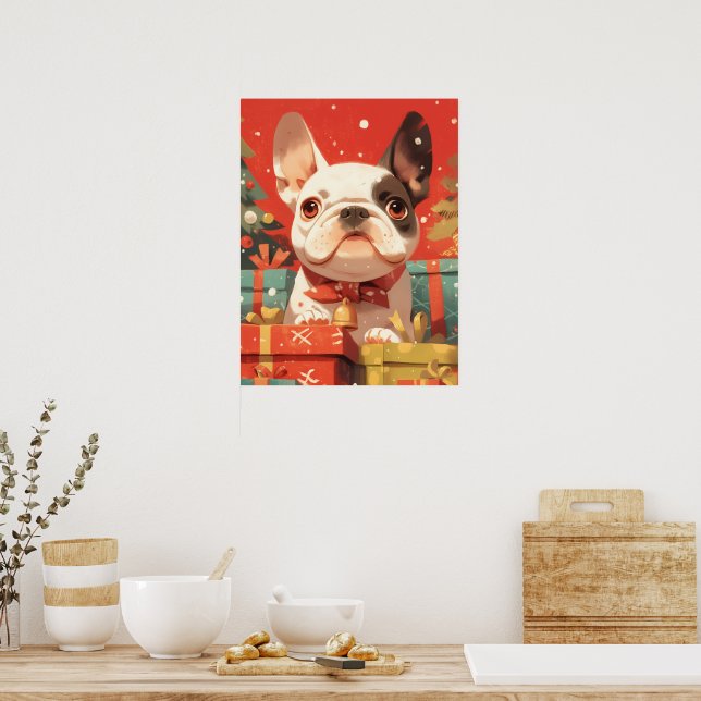Bedårande fransk bulldog med julklappar poster (Kök)