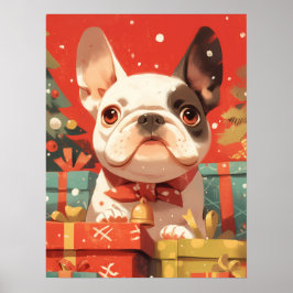 Bedårande fransk bulldog med julklappar poster