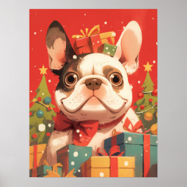 Bedårande fransk bulldog med julklappar poster