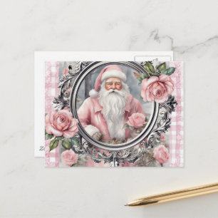 Bedårande gammaldags rosa tomte vykort