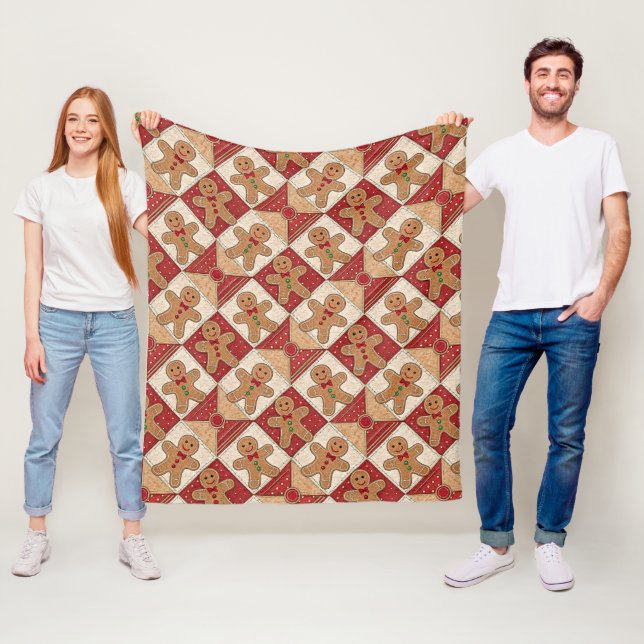 Bedårande Gingerbread Man Patchwork Jul Fleecefilt (På plats)