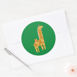 Bedårande Giraff Fågel & Blommor Guld Orange Grön Runt Klistermärke