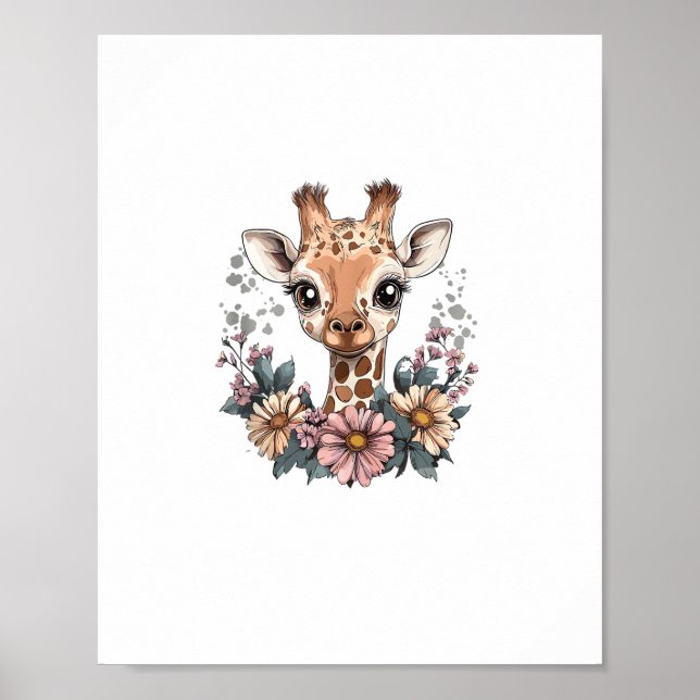 Bedårande giraff omgiven av blommor _6 poster (Framsidan)