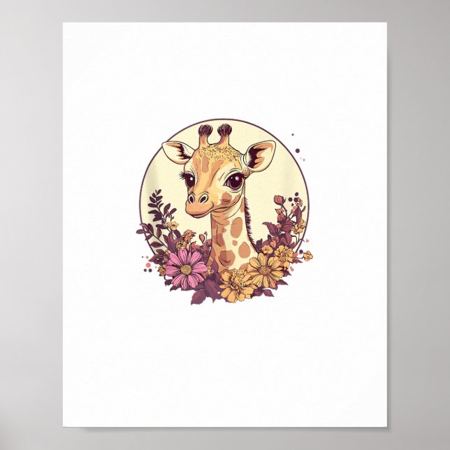 Bedårande Giraff Omgiven Av Blommor _7 Poster (Framsidan)
