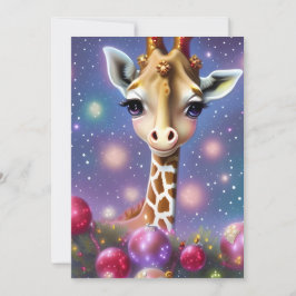 Bedårande Giraffbaby med Jullyrka och Glitter Julkort
