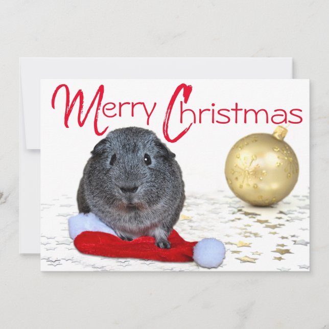 Bedårande Glad Jul Marsvin Guld Ornament Julkort (Framsida)