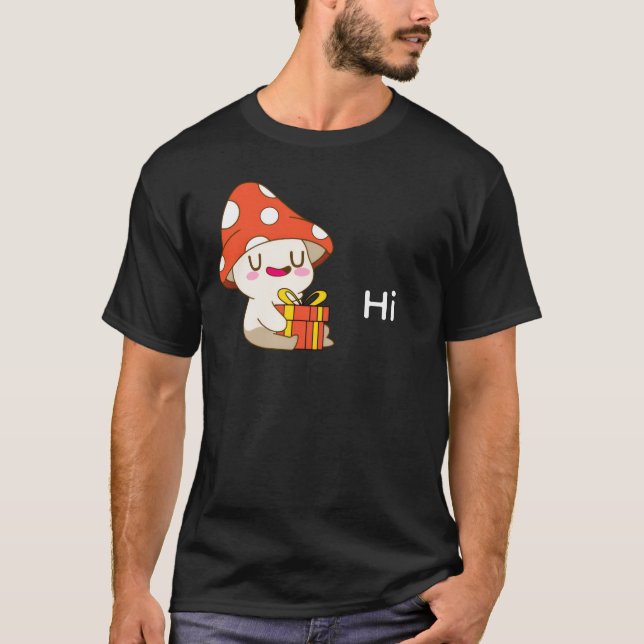 Bedårande Glad Svamp med Present – Söt Födelsed T Shirt (Framsida)