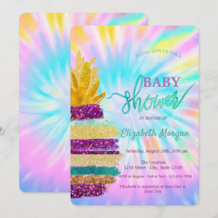 Bedårande Glitter Ananas Tie Dye Bebisens Första S Inbjudningar