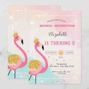 Bedårande glitter rosa flamingo födelsedag inbjudningar