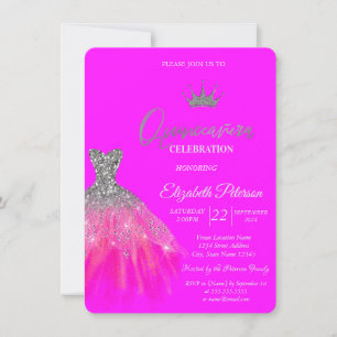 Bedårande glitterklänning tiara fuschia Quinceaner Inbjudningar
