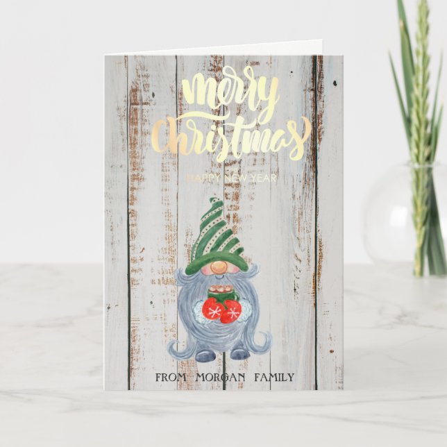 Bedårande Gnome  Trä God Jul  Helgkort (Framsida)