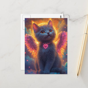 Bedårande Grå Ängel Kitty Vykort