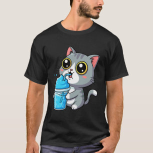 Bedårande grå tabbymask som dricker blå slushy dry t shirt