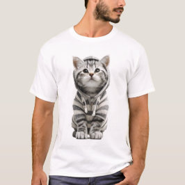 Bedårande grå tabbymaskros i randig hoodie t shirt