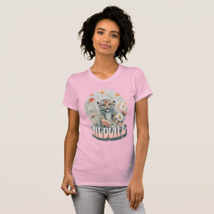 Bedårande grå tigerbaby Vildblomma Akvarell  T Shirt