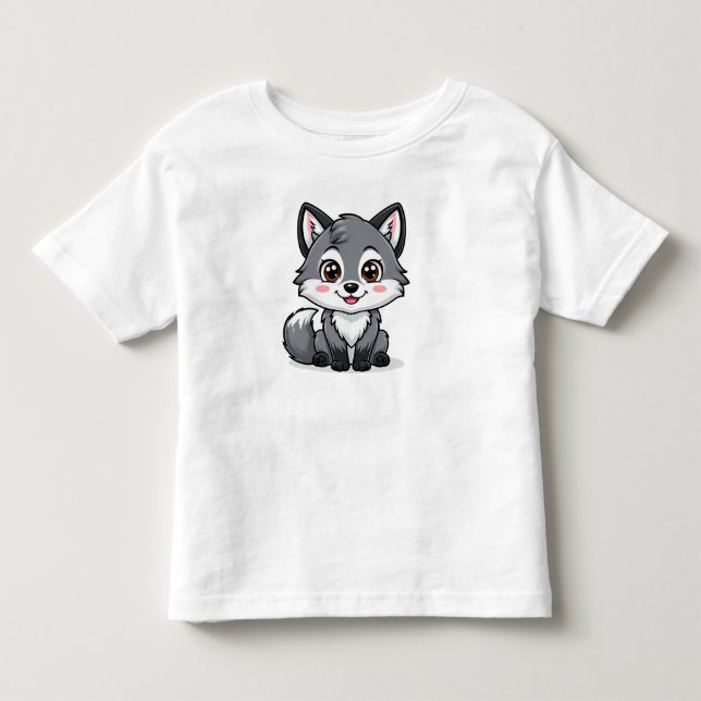 Bedårande grå varg karaktär i tecknad stil t shirt (Framsida)