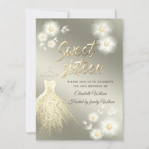 Bedårande gul klänning pärlfloral sweet sixteen inbjudningar