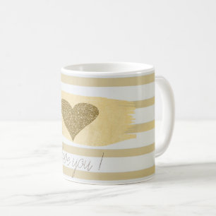 Bedårande Guld Glitter Hjärtan Ränder-Jag Älskar D Kaffemugg