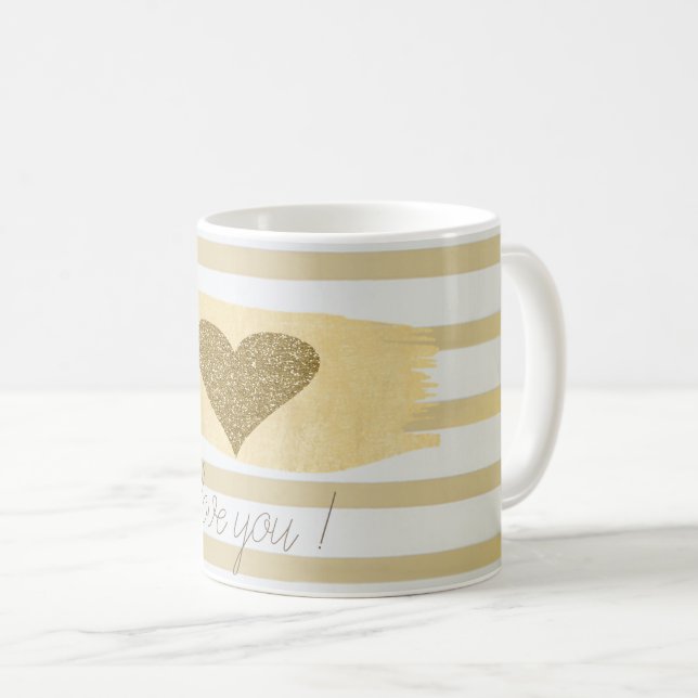 Bedårande Guld Glitter Hjärtan Ränder-Jag Älskar D Kaffemugg (Framsida höger)