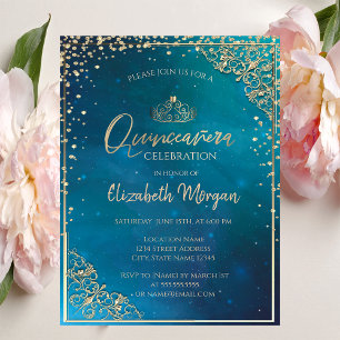Bedårande guldtiaré, Diamanter Quinceañera Inbjudningar